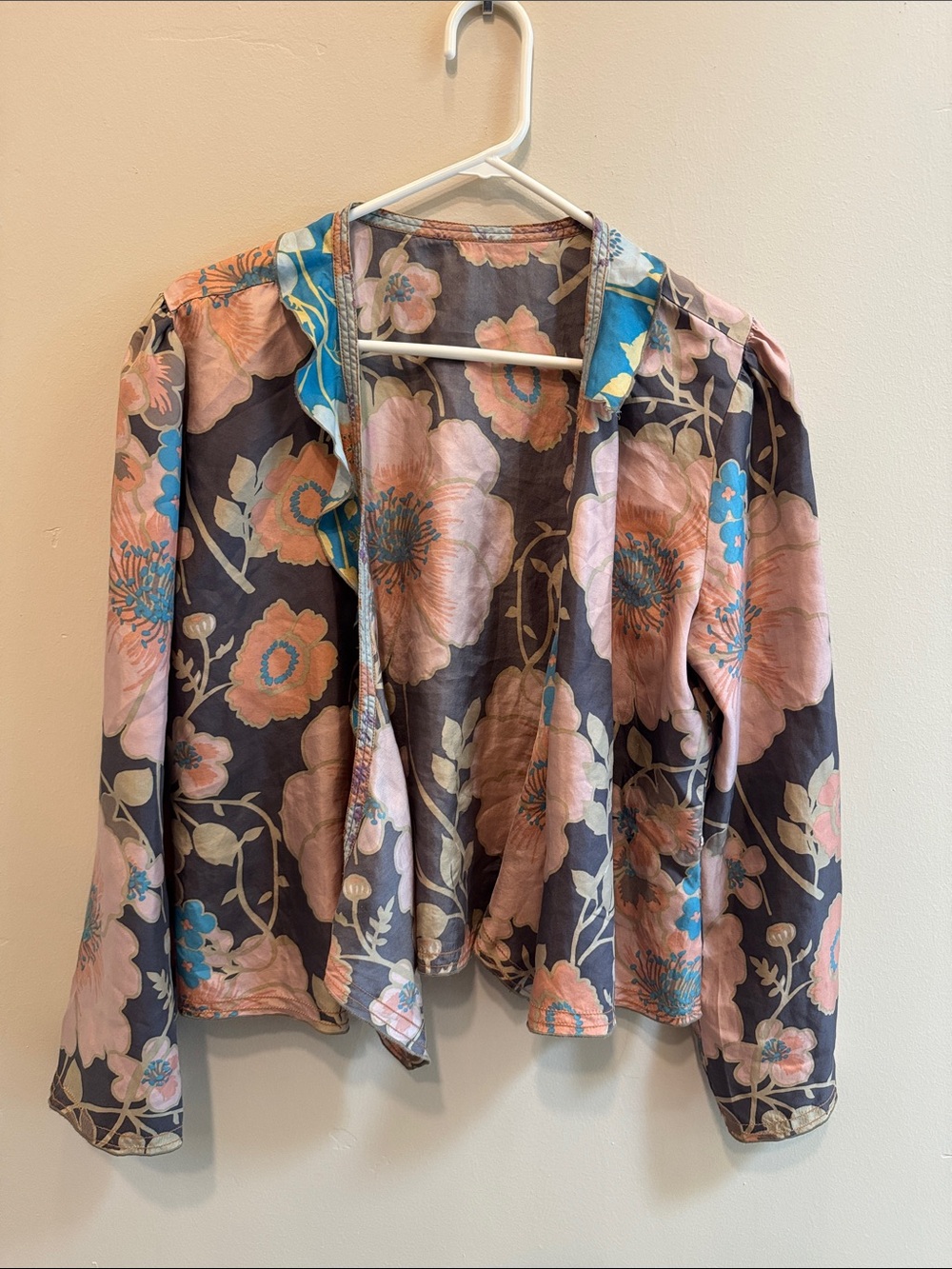 Floral Open-Front Women's Jacket - Pink & Blue